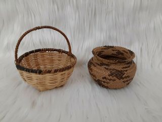 Set Of 2 Miniature Woven Wicker Rattan Baskets Boho Trinket Baskets