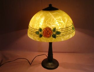 Antique Handel Arts & Crafts Chipped Ice Roses & Thorns Table Lamp Signed 20 "