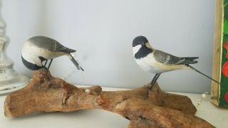 Vintage Peter Peltz Carved & Painted Wood Folk Art Song Birds