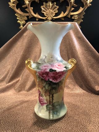 Antique German Bavarian Hand Painted Porcelain Flower Vase W/ Gilt Details