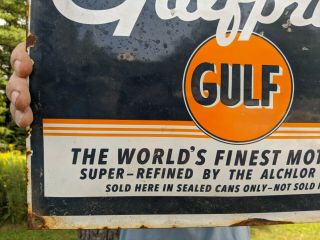 LARGE VINTAGE OLD 1950 ' S GULFPRIDE GULF GASOLINE MOTOR OIL PORCELAIN GAS SIGN 2