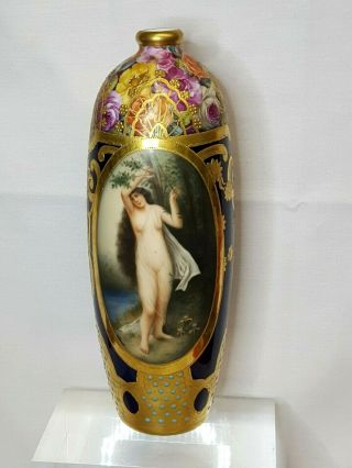 Antique Royal Vienna Dresden Signed Wagner Baigneuse Gold Gilt Porcelain Vase 2