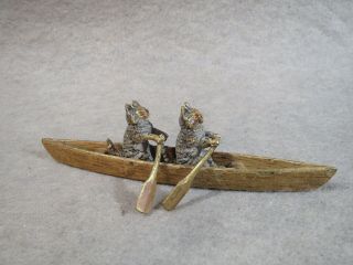 Vintage Vienna Bronze,  2 Cats In A Racing Scull,  4.  5 Inches Long