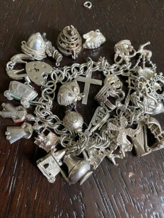 Vintage Sterling Silver Charm Bracelet English Movers Unusual Charms Opens