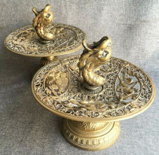 Big Antique Empire Style Bowls Candle Holders 19th Century Bronze France