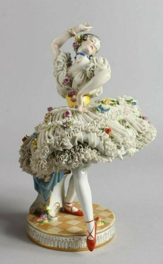 Rare Volkstedt Dresden Lace Porcelain Figurine Ballerina