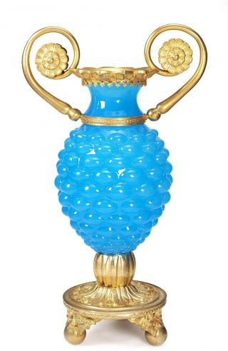 French Baccarat Opaline Glass Vase Mounted In Gilt Bronze Ormolu
