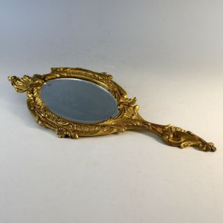 Antique French Bronze Louis XV Style Hand Mirror Leaves Flowers 2