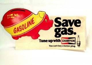 Vintage 1970s Champion Spark Plug Gas Can Advertising Sign Oil Embargo Rare