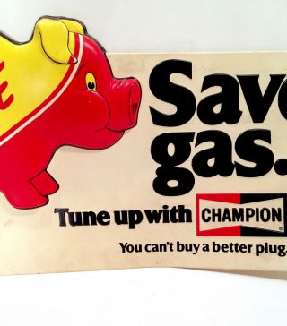 Vintage 1970s Champion Spark Plug Gas Can Advertising Sign Oil Embargo RARE 3