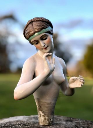 Huge Kister Half Doll Signed Lady Porcelain Woman Figure Sensual