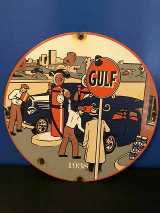 Vintage Porcelain Gulf Gas And Oil Sign