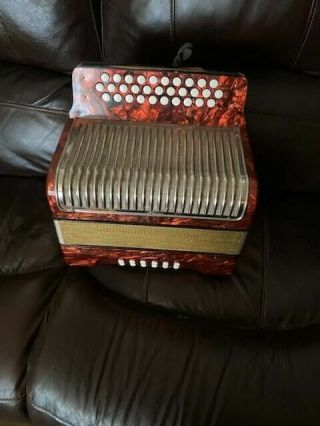 Vintage Hohner Corona Button Accordian,  Red,  Made In Germany
