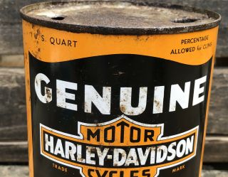 Vtg 1940 ' s HARLEY DAVIDSON Motorcycle Motor Oil 1 Quart Oil Can Tin Milwaukee 3