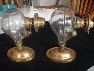 Rare I P Frink N.  Y.  Signed Brass Wall Hanging Oil Lamps - Circa 1860 