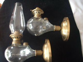 Rare I P FRINK N.  Y.  signed Brass Wall Hanging Oil Lamps - Circa 1860 ' s 2