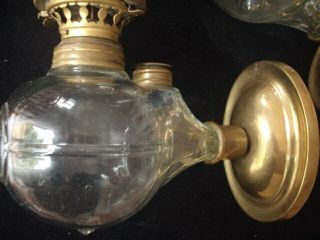 Rare I P FRINK N.  Y.  signed Brass Wall Hanging Oil Lamps - Circa 1860 ' s 3