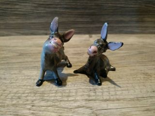 Pair Vintage Hagen Renaker Smiling Miniature Ceramic Donkey Figurines