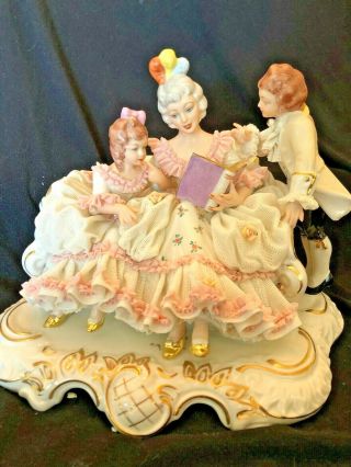 Reading,  Lady & Kids,  Dresden,  Lace,  Collectible,  Volkstad,  Germany,  Flower,  Victorian