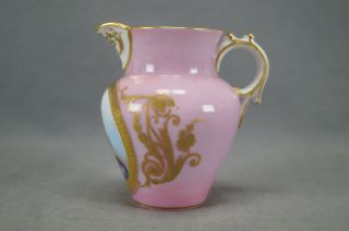 Sevres Style Hand Painted Lady Portrait Pompadour Pink Gold Creamer 19th Century 2