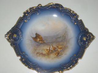 Set Of 4 Sevres French Porcelain Hand Painted Cobalt Blue Gold Bird Platee