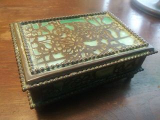 Tiffany Studios Art Nouveau Grapevine Slag Glass Bronze Jewelry Box