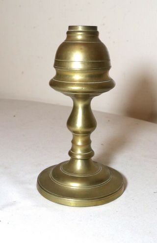 Rare Antique 18th Century Turned Heavy Brass Whale Oil Table Lamp 1700 