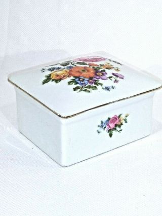 Vintage M & R Limoges France Porcelain Trinket Jewelry Box Gold Leaf Edge