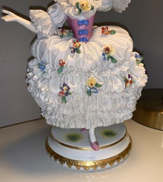 AS - IS ANTIQUE LARGE MULLER VOLKSTEDT DRESDEN LACE FIGURAL PORCELAIN TABLE LAMP 3
