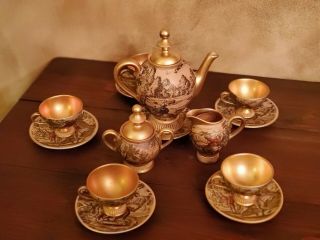 15pc Vintage Italian Fiorentine Tea Set Gold Decoro Giotto Falconer & Companion