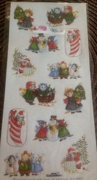 Rare Vintage Kitty Cucumber 1 Sheet Stickers Christmas