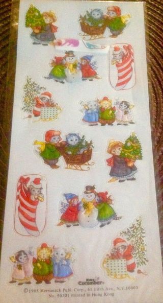 RARE VINTAGE KITTY CUCUMBER 1 SHEET STICKERS CHRISTMAS 2