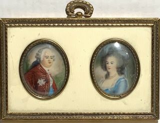 Two Antique French Hand Painted Portraits Of Louis Xvi And Marie Antoinette