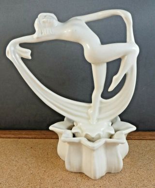 Antique Art Deco Nouveau White Nude Woman Lotus Flower Frog Figurine Vase 7 " B4