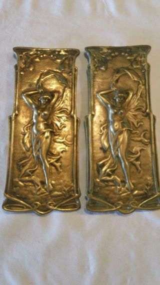 Two Art Nouveau Brass Wall Plaques Of A Nude -