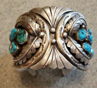 Heavy Vintage Native American Sterling Silver Turquoise Cuff 115 Gr