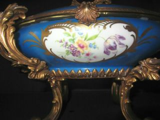 French Sevres Porcelain and Gilt Bronze Vintage Centerpiece Bowl,  Signed France 2