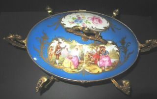 French Sevres Porcelain and Gilt Bronze Vintage Centerpiece Bowl,  Signed France 3