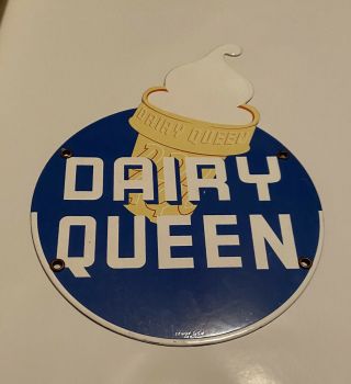 Vintage 1957 Dairy Queen Ice Cream Porcelain Advertising Sign Die Cut 8inx11in