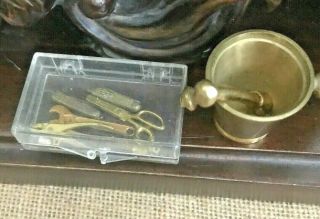 Brass Mortar And Pestle Plus Mini Brass Tool Set In Case