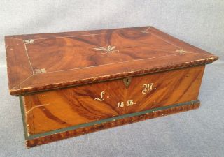 Big Antique French Wedding Box Case Made Of Wood Dated 1883 Initials
