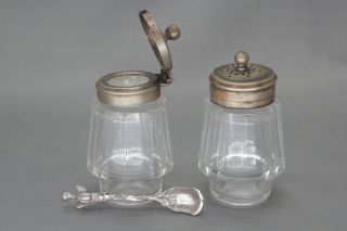 Vintage Unbranded Epns Marked Lids/tops And Glass Salt Cellar And Pepper Shaker