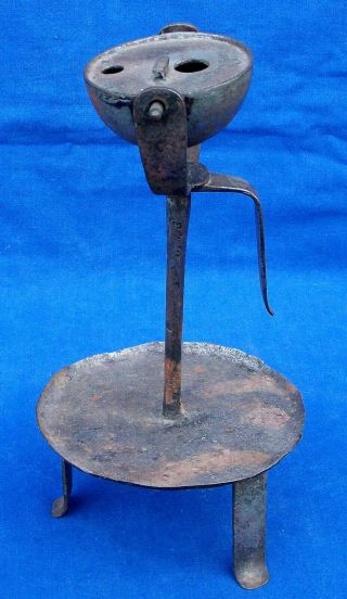 Late 17th Century French Wrought Iron Tilting Whale Oil Lamp Circa 1675