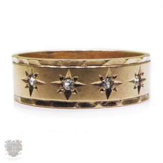 Vintage 9k Gold Diamond Gypsy Ring Band Starburst Design