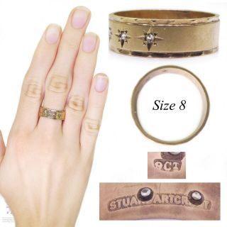 vintage 9k gold Diamond gypsy ring band starburst design 2