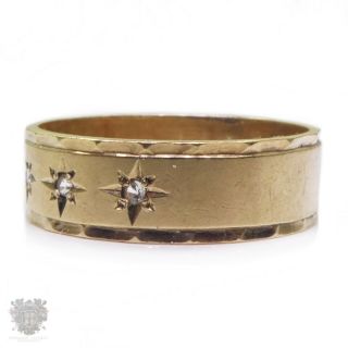 vintage 9k gold Diamond gypsy ring band starburst design 3
