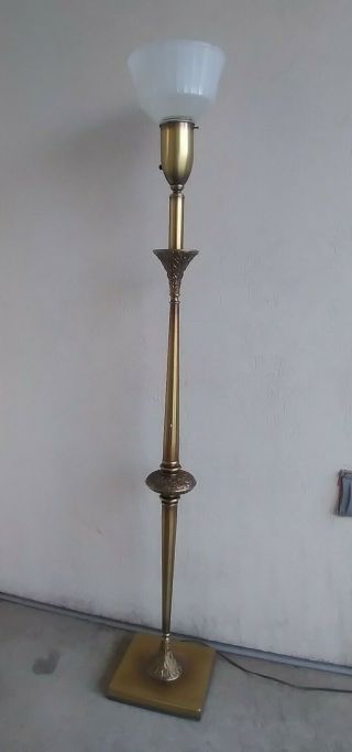 Antique Rembrandt Art Deco Torchiere Floor Lamp W/ Glass Shade And Ornaments