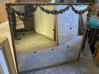 Great Antique Italian Neo Classical Gilt & Carved Wood Garland Draped Mirror
