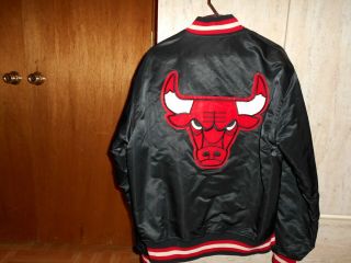 Vtg 80s 90s Starter Nba Chicago Bulls Nylon Satin Bomber Jacket Black Large L