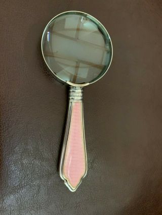 Antique Sterling Silver Hallmarked Guilloche Magnifying Glass - Pink